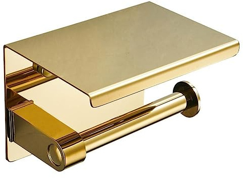 SUS304 Stainless Steel toilet paper holder Wall Mounted Toilet Paper Holder Toilet Paper Holder with Storage Shelf Bathroom Tissue Holder (Gold)