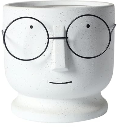 ESTINTENG Nordischer Cartoon niedlicher Keramik-Blumentopf, modische und einfache Persönlichkeit, künstlerische Vase, Trockenblumen, Indoor-Grünpflanzen, Topfpflanzen-Portrait-Blumentopf, mittelweiß