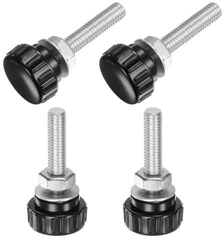 QUARKZMAN Lot de 4 Boutons Moletés à Vis M8 x 40 mm Avec Écrous et Rondelles, Bouton de Serrage à Tête Plastique de 25 mm, Vis à Main, Noir