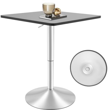 OUBUBY Quadratischer Stehtisch, Dinette Stehtisch Schwarzer Eckiger Edelstahl Tischplatte Höhenverstellbarer Beistelltisch Küchentisch Schwarz für Schlafzimmer, Esszimmer, Cafe