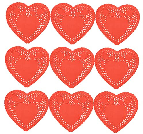GOOHOCHY Hochzeitsdekoration 100 Blatt Liebe saugfähiges Papier weiße Spitzendeckchen Einweg-Tischdecke weiße Tischdecke Tischdecken Mini-Herzdeckchen Desktop-Deckchen runden schmücken rot