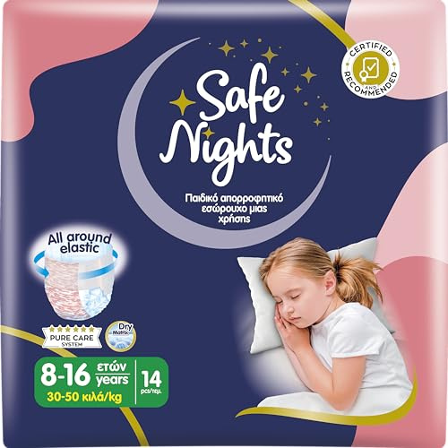 Babylino Safe Nights Girl, Mutandina Assorbente per la Notte per Bambina 8-16 anni (30-50kg), 14 Unità