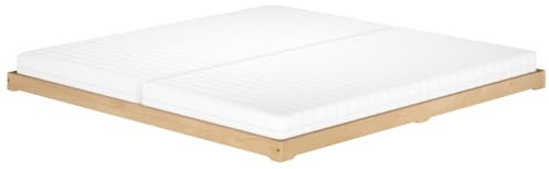 Erst-Holz®Breites Bodenbett Doppelbett Buche Massiv 180 x 200 cmRollrost und Matratze inkl.