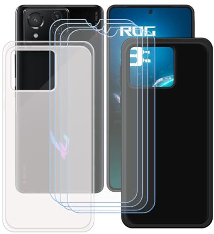BMPNLSZ Schwarz + Transluzente Abdeckung für Asus ROG Phone 8 Pro + [4 Pack] HD Gehärtetes Glas, Silikon Schale TPU Schutzhülle Back Case - Scratch Displayschutzfolie für Asus ROG Phone 8 Pro (6,8