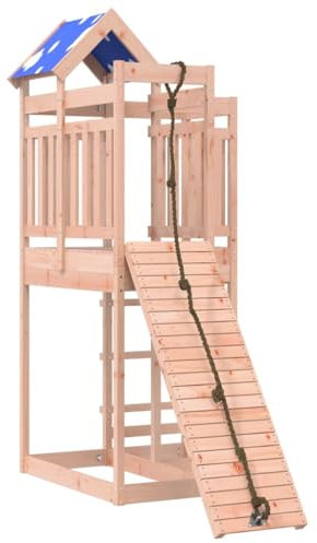 vidaXL Spielturm, Klettergerüst mit Kletterwand Seil, Kinder Kletterturm Spiel-Zubehör für Garten, Holz Spielplatz Spielhaus, Massivholz Douglasie