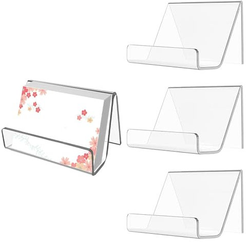 HBYMYDA 4Stück Visitenkartenhalter, Acryl Transparent Visitenkartenständer, Visitenkarte Display Organizer für Messestand, Büro, Kaufhaus, Theke, Zuhause (9×6,5×5cm)