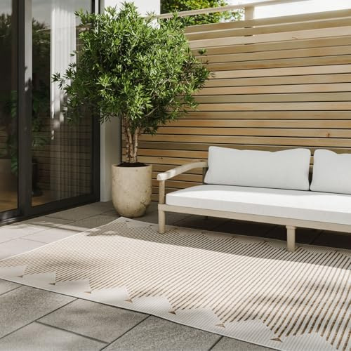 benuta Basic In- & Outdoor Teppich Kaleo - Beige 80x150 cm - Geometrische Muster - Wetterfest & UV-beständig für Balkon, Terrasse, Garten, Küchenteppich & Wohnzimmerteppich - Leicht zu Reinigen
