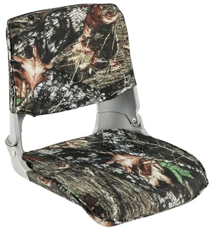 COSTWAY Low Back Padded Boat Seat, Fold-down Folding Fishing Boat Chair with 4 Bolts and Thick Sponge Padding, Waterproof Folding Captain Boat Seating for Fishing Boat Yachts, Camouflage