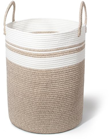 SYLANDO Wäschekorb mit Henkel, Spielzeug Aufbewahrung, Aufbewahrungsbox Geflochten, Wäschesammler Groß, Aufbewahrungskorb Kinderzimmer (Braun2, D 38 x H 50 CM)