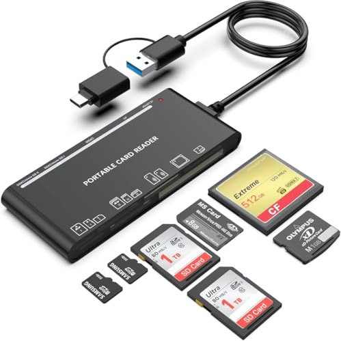 Acuvar 7 in 1 Multi Memory Card Reader USB C USB SD Card Reader for SD TF CF XD MS,SD and for iPhone/iPad/MacBook/Samsung/PC SD Card Reader for PC Plug and Play