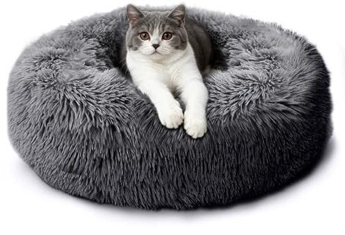 CALIYO Katzenbett Flauschig, Hundebett Kleine Hunde, Katzenkissen Hundekissen Waschbar, Trocknergeeignetes Katzen Bett, Hundebetten Rund Katzenkörbchen Durchmesser 60 cm(Dunkelgrau)