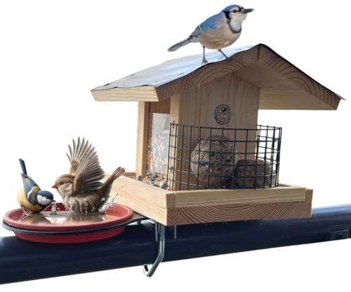 STAFECO Vogelfutterhaus Vogelhaus für Balkon wetterfest Futterhaus Handarbeit aus Natur Holz Vogelhaus zum Aufhängen im Garten und Balkon Gartenvögel