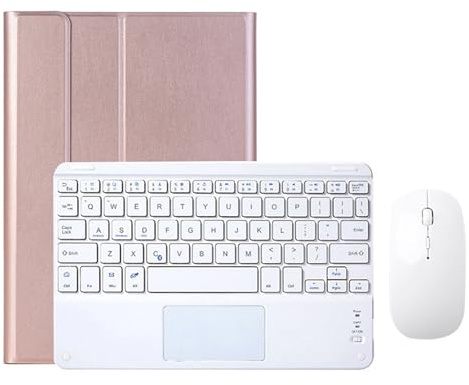 Funda Teclado con Touchpad para iPad 10,2 Pulgadas 9ª/8ª/7ª Generación, iPad Pro 10.5 2017/Air 3 2019, Teclado Inalámbrico Bluetooth Español Ñ QWERTY con Ratón Recargable y Portalápices, Oro Rosa