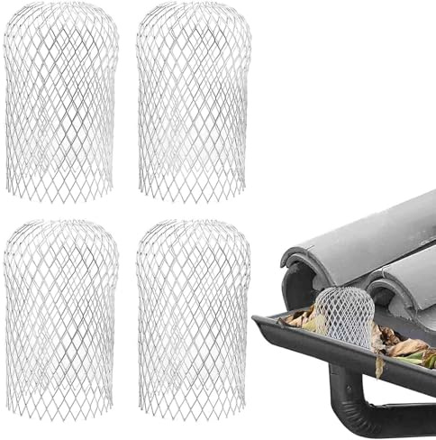 Aczyqws 4 Pcs Gutter Guards Aluminum Gutter Downspout Guard, Expandable Leaf Strainer Gutter Screen Covers Down Pipe Protectors, Keeps Gutter Clear of blockages from Leaves, Moss, muck, mud, Balls