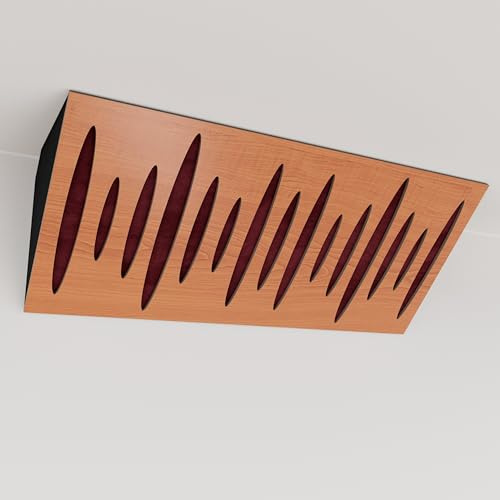 2er-Pack – Schmale akustische Eck-Bassfalle mit Samtstoff | 23x50x10 cm | Diffusion - Reflexion - Schalldämmung | [PULSE (Horizont) - Kirschbaum | Bordeaux]
