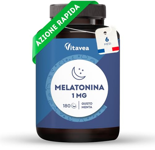 Melatonina - 1mg - Compresse Odispersibili - Sonno e Jet Lag - 6 Mesi | Supporta il Ritmo Sonno-Veglia - Aiuta ad Addormentarsi Più Facilmente - Formato Orodispersibile - 180 Compresse - Vitavea