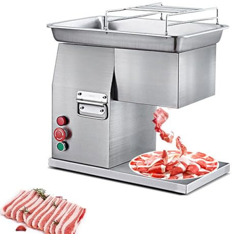 BDJSN Coupe-Viande Commercial 800 W, Trancheuse À Viande Électrique De Bureau en Acier Inoxydable 250 Kg/h avec Lame De 2,5 Mm, Équipement De Coupe Multifonctionnel pour Bœuf, Poisson, Porc, Jambon