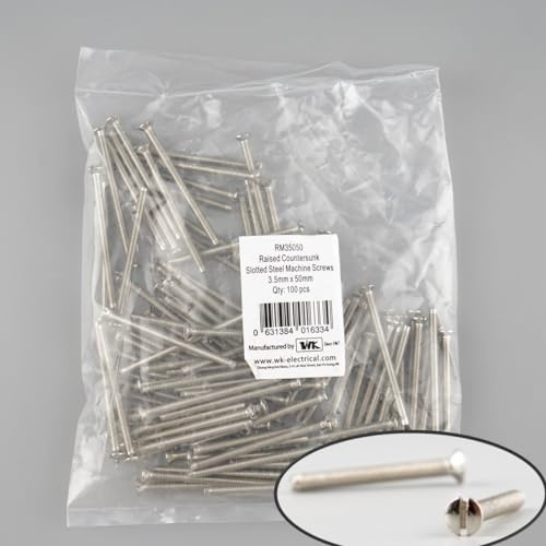 Machine Screws 100pcs for UK Wall Sockets - Raised Countersunk Slotted Steel - Pack of 100 (M3.5 x 50mm)