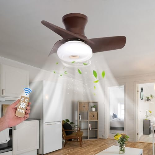 Low Profile Ceiling Fan with Light and Remote Control 60CM Black Flush Mount Reversible LED Dimmable Ceiling Fan for Bedroom Noiseless Operation Modern Design
