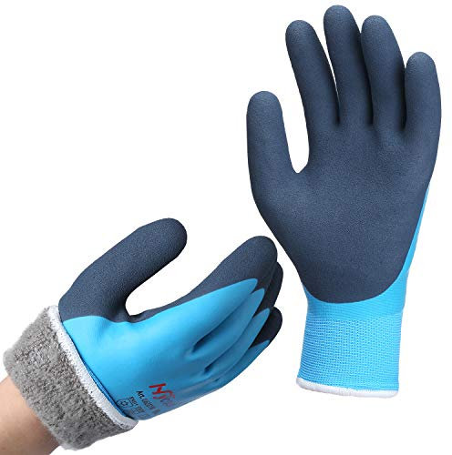 DS Safety Gants de travail imperméables avec revêtement en caoutchouc - Bleu et gris - Pour travaux intérieurs et extérieurs - 3 pairs (bleu, L)