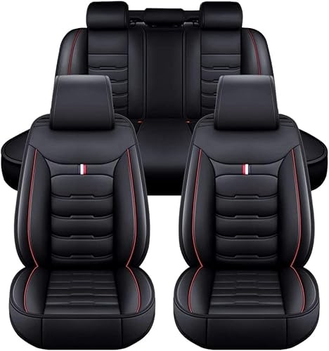 JXTTJ Auto Sitzbezüge Set für VW T-ROC SUV/R-Line (A11) 2017 2018 2019 2020-2023 2024 2025, 5 Sitzer Schonbezüge Sitzschoner Vorne Hinten Wasserdicht Sitzauflage Accessories,E-Black Red