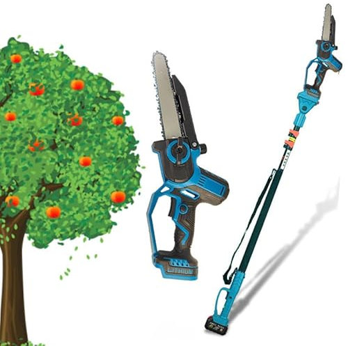 WEIMILOR Motosierra de pértiga inalámbrica 2 en 1 y Mini Motosierra, Motosierra sin escobillas de 6 Pulgadas con 2 baterías de 2,0 Ah, Sierra para árboles de Alcance de 16 pies con pértiga