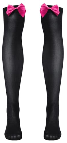 ABAFIP Men Sissy Bowknot Stockings Above Knee Overknee Sheer Footed Socks Hosiery Crossdressing Lingerie Dark Pink One Size