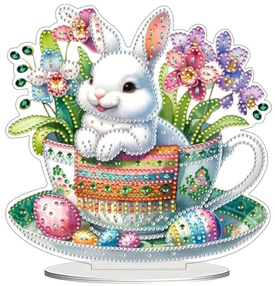 Skeadex DIY Diamant Malerei Ostern, Osterhase, 5D Diamond Painting Frühling Ostern Tischdeko, Osterdeko Diamant Malerei Ostereier, Diamond Painting Bastelset für Innen Tisch Wand (G)