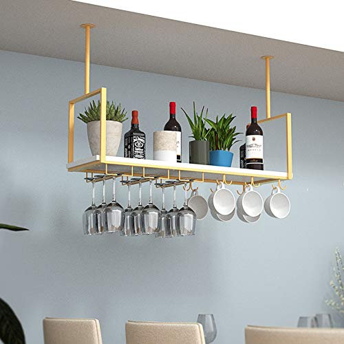 Portabicchieri da vino sospeso galleggiante montato su mensola a soffitto, mensola da soffitto in legno massello di ferro a strato singolo, per bar/ristoranti/rastrelliere e scaffali per cucine