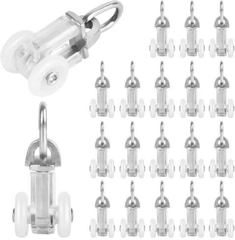 Curtain Track Rollers, 20pcs Curtain Track Gliders, Dual Wheel Roller Carriers for Ceiling or Wall Mounted Curtain Track, Shower RV Garage Divider Track