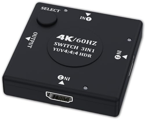Leloco Répartiteur HDMI 3 en 1 - Sortie 4K @ 60 Hz - Prise en charge HD 4K 3D 1080P (il ne peut afficher qu'un seul écran à la fois), convient pour PS5/4, Xbox, TV, etc.