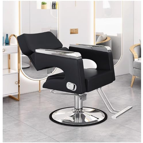 Friseurstuhl Mit Kopfstütze Kippbar, Friseureinrichtung Mit Hydraulikpumpe 360° Drehbar, Bedienungsstuhl Höhenverstellbar, Barber Stuhl Kunstleder,R