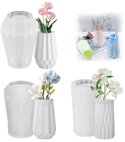 WDKXCN Silicona Florero Moldes, 3 Piezas Moldes Silicona Jarrón, Molde de Silicona Florero DIY, Molde de Resina para Florero con Ranuras, para Jarrones Portalápices Decoraciones de Escritorio