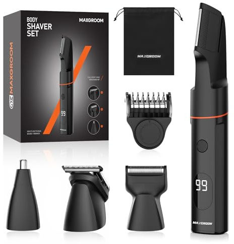 MAXGROOM Manscape 4 in 1 Body Hair Trimmer Men, Electric Razor for Pubic Hair,Ball Trimmer Body Shaver Men's Groomer Kit,Magnetic Blade,IPX6 Waterproof & LED Screen, USB-C Fast Charge