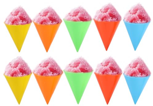 Lyreh Lot de 10 Gobelets à Cône de Neige Réutilisables, 10,3 x 8 cm Plastique pour Glace Pilée Sirop Compatibles avec la Machine à Cône Neige Nostalgia et Cuisinart (Jaune, Rouge, Bleu, Orange, Vert)