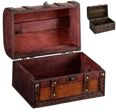 flexilife Schatztruhe aus Holz in versch. Größen - Geschenk Truhe Holztruhe - Schatzkiste Kindergeburtstag - Schatztruhe Hochzeit (hellbraun - Kunstleder, klein - 22 x 14 x 14 cm)