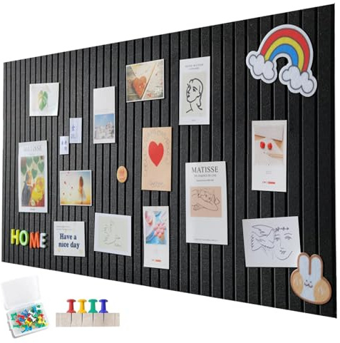Tablón de anuncios de fieltro grande, autoadhesivo, 60 x 40 cm, con 35 agujas, tablón de notas de fieltro, tableros de notas, decoración de pared, para oficina, cocina, fotos, notas, color negro