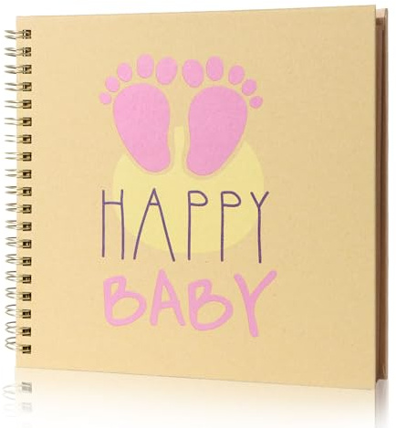 Baby DIY Scrapbook Fotoalbum – Erinnerungsbuch zum Selbstgestalten mit Kraftpapier Seiten – 6 Zoll Quadratisches Album für Jungen und Mädchen