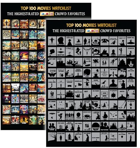 TRANGLE Top 100 Movies Scratch Off Poster - Bucket List IMDB Family Recommendation Movie - Gift Date Night List Cards Films (Movie Artwork)