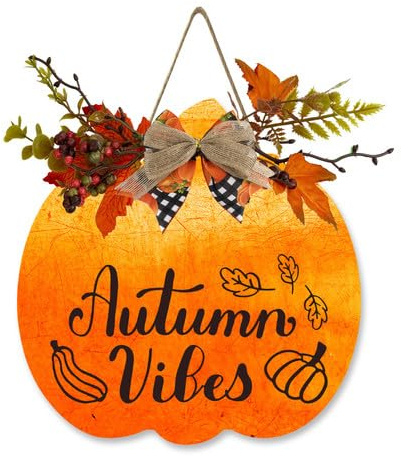 Herbst-Türhänger Kürbisschild Herbststimmung Herbst Haustür Dekor 30 cm Holzkranz Bauernhaus Thanksgiving Urlaub Wandschild Kunst