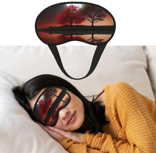 Augenmaske zum Schlafen, atmungsaktiv, lichtblockierend, Schlafmaske, roter Baum, See, Mond, Nacht, Augenbinde, weich, bequem, Nacht-Augenschutz, für Damen und Herren, Augenabdeckung für Nickerchen zu