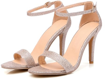 KKdhsfy 10 cm dam strappy snörning ankelrem klackar öppen tå stiletto höga klackar sandaler, Guld, 45 EU