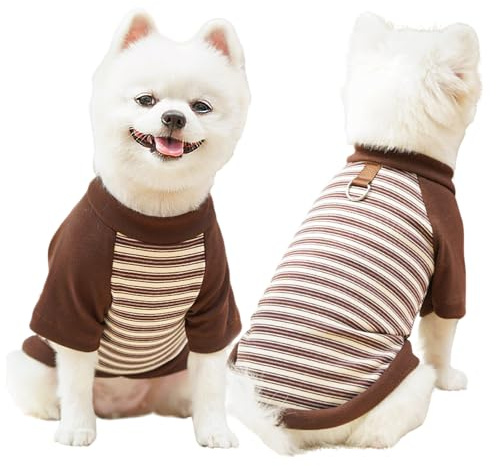 Yoolhamy Hundekleidung für kleine Hunde, warm, gestreift, mit Leinenring, weiche Sweatshirts für Chihuahua, Schnauzer, Shih Tzu, Yorkie, Französische Bulldogge, Braun, Größe L