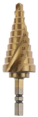 Broca escalonada HSS de 6-25 mm con vástago hexagonal, broca cónica estriada en espiral Pagoda, for perforación plástico, metal y madera, eléctrica