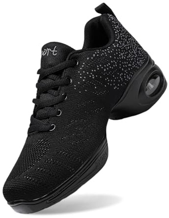 Chaussures de Danse Femme à Lacets de Coussin d'air Classique Confortable Chaussure d'entraînement de Latine Jazz Dance Baskets et Chaussures de Sport (A0a4-Black, 38)