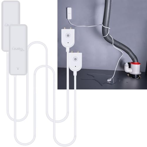 Casativo 2er-Set WLAN-Wassermelder mit externem Sensor, Weiss, Wassersensor für Tuya oder SmartLife App, weltweite Benachrichtigung, Alarmfunktion