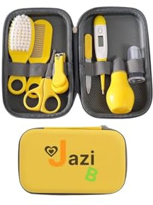 Babyvård 8-i-1 kit för nyfödd, blå, jug, rosa resväska med nagelklippare, hårborste, kam, termometer och mer för spädbarn och småbarn, flickor och pojkar, manikyr, pedikyrset (grund)