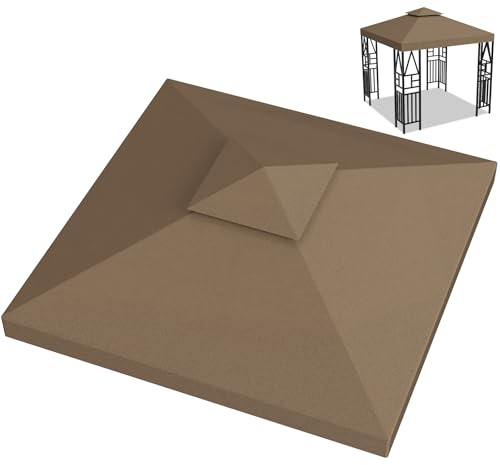 Pavillon Ersatzdach 3x3M Wasserdicht, UV-beständig, Doppellagig mit Belüftung, 12 Fest Integrierten Klettbändern, Hochdichtes Polyesterdach für Gartenpavillon, Grillpavillon oder Partyzelt (Braun)