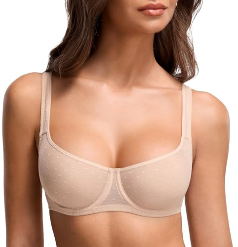 DOBREVA Femme Soutien Gorge Balconnet avec Armature | Transparent, Mesh, Grande Taille