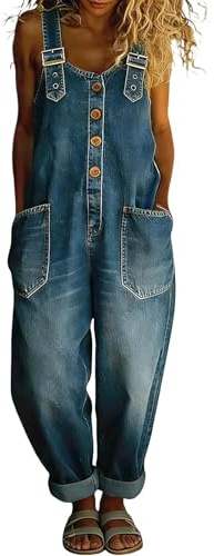 Weiß Damen Jeansoverall Lange Ärmel Jumpsuit Wide Leg Einteiler Loose Fit Denim-Overall Playsuit Button Down Jeans Hosenanzug Romper Sommeroveralls Dunkelblau Gradient Khaki Einfarbige 6xl 4xl xxxl xs